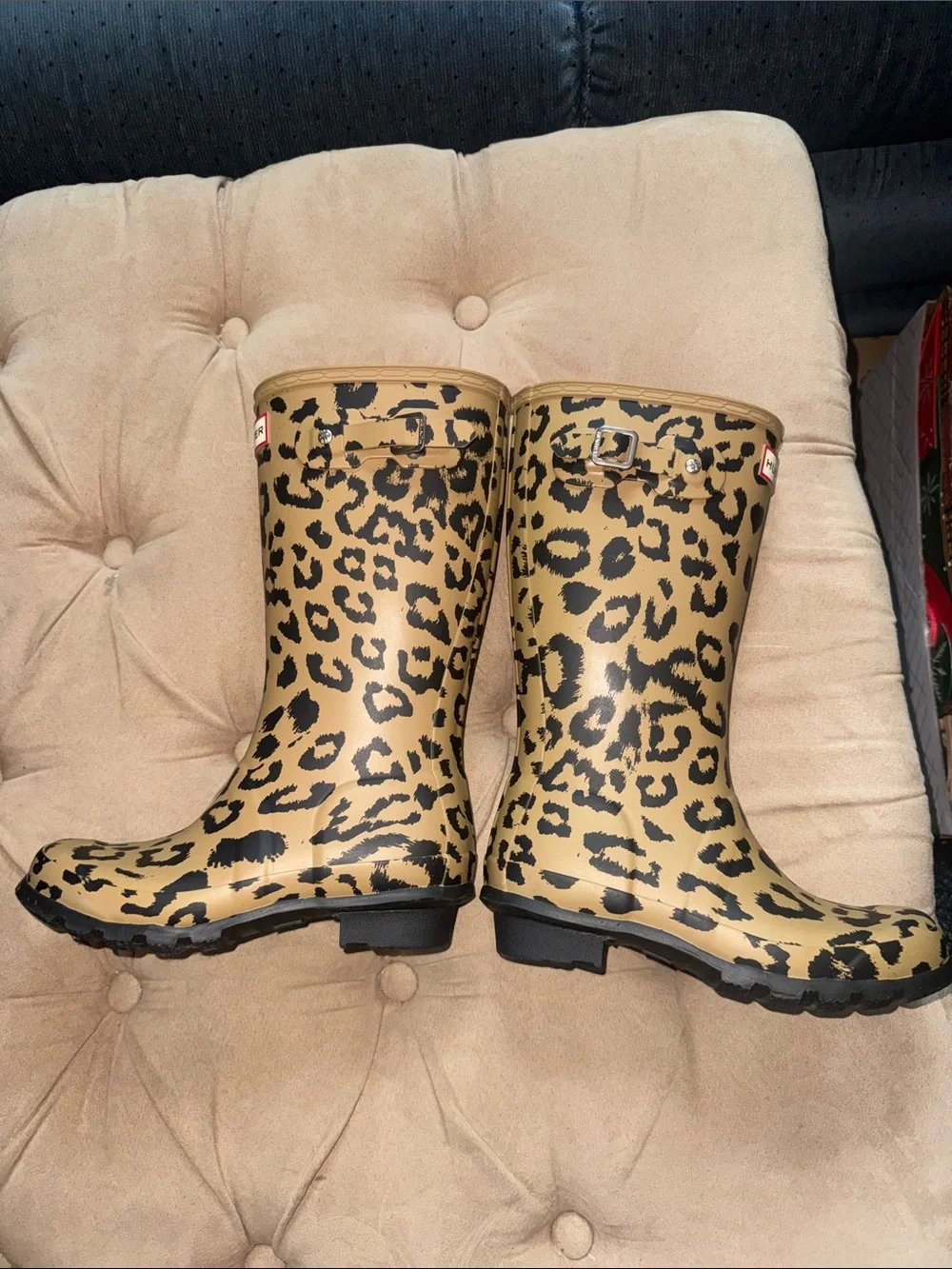 Hunter Kids Leopard-Print Tan and Black Rain Boots